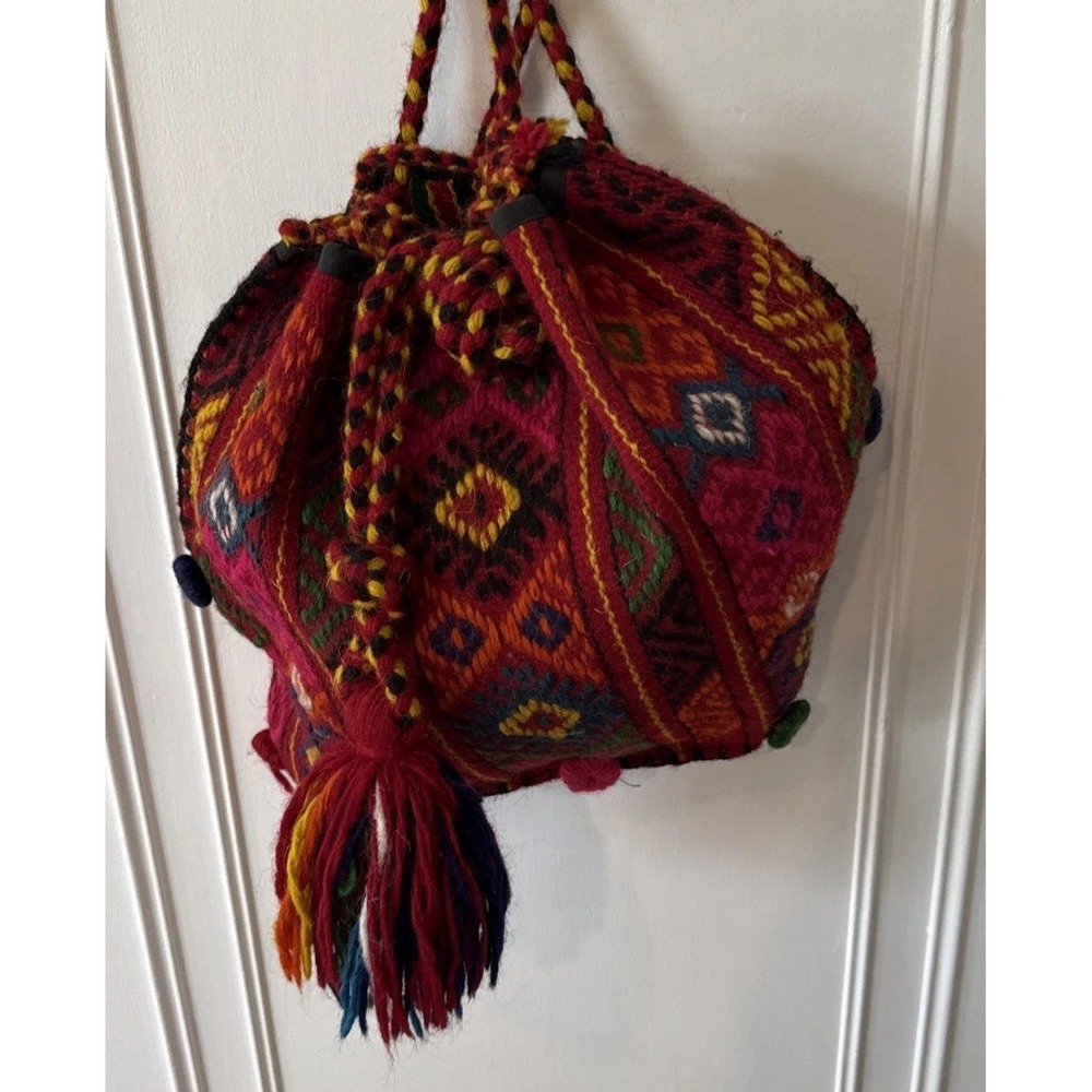 Vintage Cretan Crete Wool Woven Traditional Vourgia Tagari Drawstring Bag 14x17